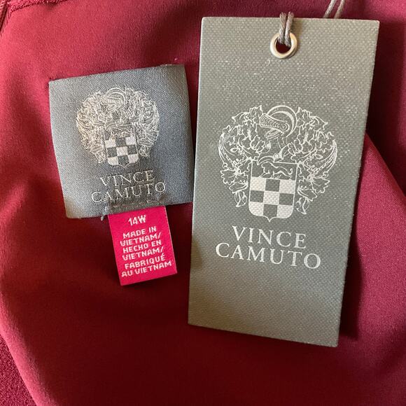 Vince Camuto Long Sleeve Mini Shift High Tie Neck Size 14W Bordeaux Red Holiday - Picture 10 of 13